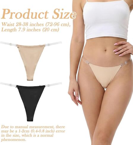 2 Pack Clear Thongs for Women, Adjustable Invisible G String T-Back Clear Strap Thong, No Show Panties for Women, Black & Nude in Kuwait