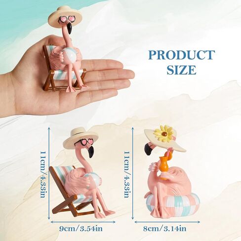 WDS WONDROUS Flamingo Figurines 2Pcs, Summer Beach Decor, Pink Resin Statues with Pool Float & Beach Chair, Tropical Vacation Tabletop Gifts for Women Desk Holiday Decoration in Saudi Arabia