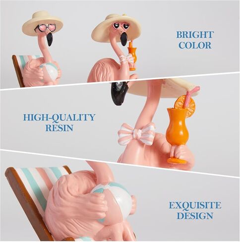 WDS WONDROUS Flamingo Figurines 2Pcs, Summer Beach Decor, Pink Resin Statues with Pool Float & Beach Chair, Tropical Vacation Tabletop Gifts for Women Desk Holiday Decoration in Saudi Arabia