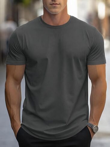 Mens Essential Short Sleeve T Shirt Crewneck Soft Casual Basic Tee in Kuwait
