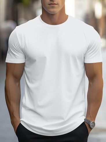 Mens Essential Short Sleeve T Shirt Crewneck Soft Casual Basic Tee in Kuwait