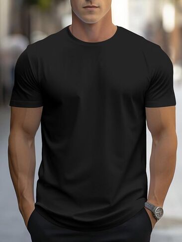 Mens Essential Short Sleeve T Shirt Crewneck Soft Casual Basic Tee in Kuwait