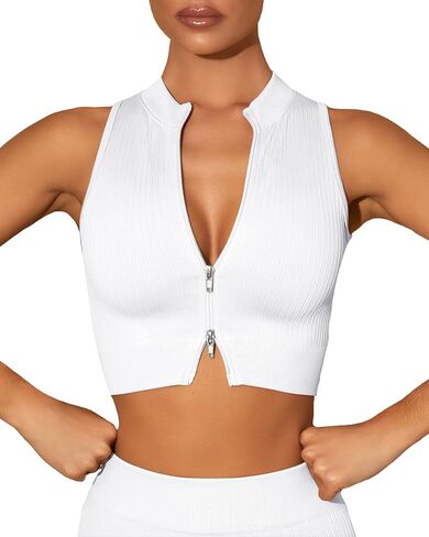 FEOYA Womens Sleeveless Activewear Tank Top Quick Drying Double Zipper Yoga Jacket Stretch Slim for Workout Running S-L in Kuwait