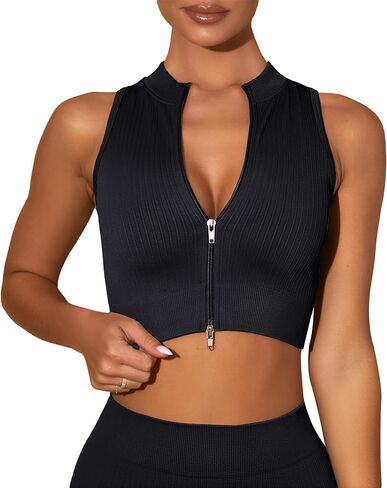FEOYA Womens Sleeveless Activewear Tank Top Quick Drying Double Zipper Yoga Jacket Stretch Slim for Workout Running S-L in Kuwait