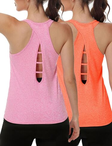 YOYOYOGA Workout Tops for Women Racerback Womens Tank Tops Open Back Sleeveless Yoga Shirts Loose Fit Athletic Running 2 Pack in Kuwait