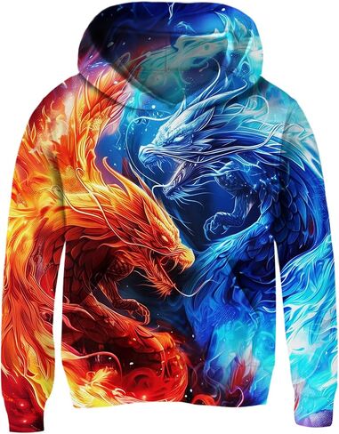 Funnycokid Boys Hoodies Kids Sweatshirt Warm Youth Print Girls Hooded Clothes with Pocket 6-16 Years in Saudi Arabia