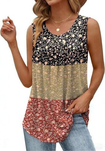 Zeagoo Women Summer Tank Tops Loose Fit Flowy Boho Pleated Sleeveless Shirts Crew Neck Dressy Casual Tunic Trendy Blouses in Kuwait