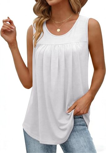Zeagoo Women Summer Tank Tops Loose Fit Flowy Boho Pleated Sleeveless Shirts Crew Neck Dressy Casual Tunic Trendy Blouses in Kuwait
