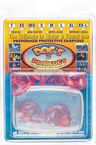 Doc’s Proplugs Combo Pack – Youth (Ages 6–17) – Non-Vented – Pink – Includes Case | 4 Sizes in One Pack | Reusable Earplugs for Surfing, Swimming & More | Blocks Water & Noise | Made in USA in Kuwait