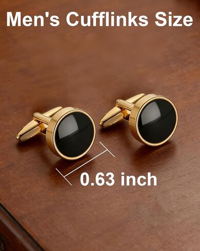 Gold Cufflinks for Men with Round Black Enamel, Cuff Links Mens Gold for French Cuff Shirts, Classic Cufflink for Wedding Business Father's Day, Gift for Groosmen, Husband & Dad in Saudi Arabia