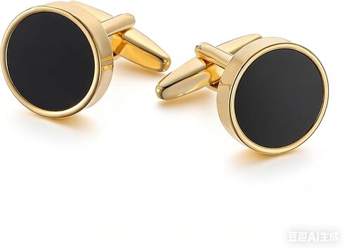 Gold Cufflinks for Men with Round Black Enamel, Cuff Links Mens Gold for French Cuff Shirts, Classic Cufflink for Wedding Business Father's Day, Gift for Groosmen, Husband & Dad in Saudi Arabia