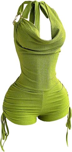 Milumia Women Backless Halter Romper Draped Sleeveless Ruched Bodycon Beach Vacation Outfits in Kuwait