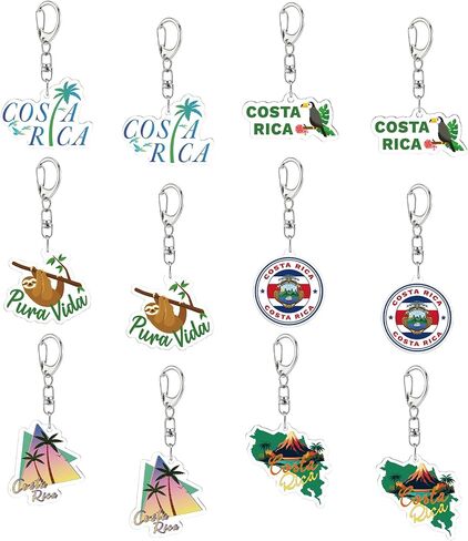 12Pcs Costa Rica Keychains Pure Life Acrylic Keychain Bulk Costa Rica Souvenirs for Kid Adult Tropical Sloth Toucan Flag Design Party Favors for Birthday Goodie Bag Fillers Travel Gifts Backpack Charm in Kuwait