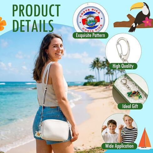12Pcs Costa Rica Keychains Pure Life Acrylic Keychain Bulk Costa Rica Souvenirs for Kid Adult Tropical Sloth Toucan Flag Design Party Favors for Birthday Goodie Bag Fillers Travel Gifts Backpack Charm in Kuwait