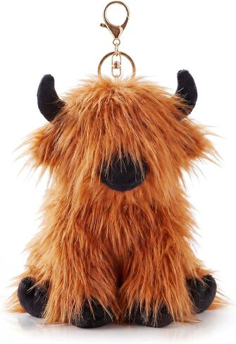 Nosiny Highland Cow Keychain Plush Cow Gifts Brown Stuffed Animal Key Chain Cute Soft Collectible Keyring Birthday Gift for Women Western Backpack Bag Charms Handbag Pendant for Car Purse Keys in Kuwait
