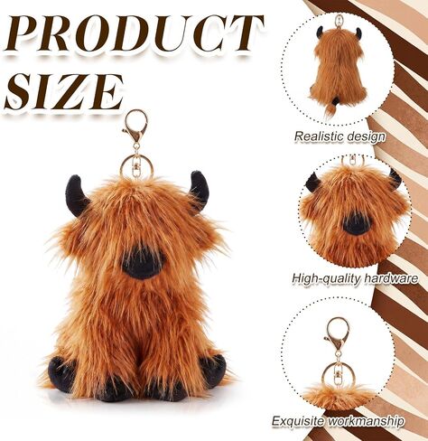 Nosiny Highland Cow Keychain Plush Cow Gifts Brown Stuffed Animal Key Chain Cute Soft Collectible Keyring Birthday Gift for Women Western Backpack Bag Charms Handbag Pendant for Car Purse Keys in Kuwait