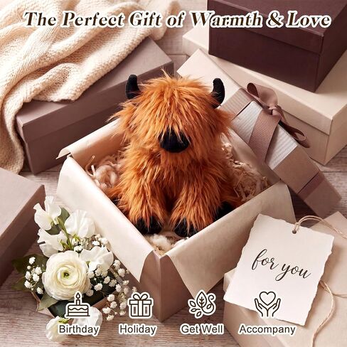 Nosiny Highland Cow Keychain Plush Cow Gifts Brown Stuffed Animal Key Chain Cute Soft Collectible Keyring Birthday Gift for Women Western Backpack Bag Charms Handbag Pendant for Car Purse Keys in Kuwait