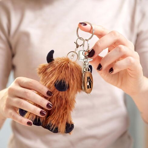 Nosiny Highland Cow Keychain Plush Cow Gifts Brown Stuffed Animal Key Chain Cute Soft Collectible Keyring Birthday Gift for Women Western Backpack Bag Charms Handbag Pendant for Car Purse Keys in Kuwait