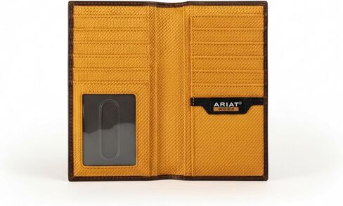 محفظة ARIAT الرجالية ذات الغرز الثلاثية للعمل Rodeo، حجب RFID، جلد، بني in Kuwait