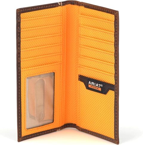 محفظة ARIAT الرجالية ذات الغرز الثلاثية للعمل Rodeo، حجب RFID، جلد، بني in Kuwait