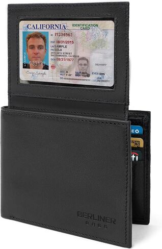 BERLINER BAGS Premium Genuine Leather Mens Wallet Peter, Slim Front Pocket Bifold Wallet for Men, Minimalist Design, RFID Blocking, Holds 8 Cards, 2 ID Windows, Gift Box, Gift for Dad - Brown in Kuwait