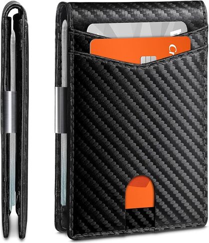 Slim Money Clip Wallet for Men, RFID Blocking Leather Bifold Front Pocket Wallet, Thin Mens Wallet with Card Holder, Minimalist Black Wallet Gift for Him（Black） in Kuwait