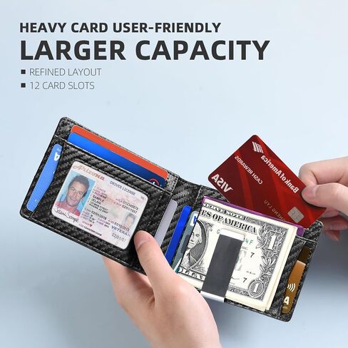 Slim Money Clip Wallet for Men, RFID Blocking Leather Bifold Front Pocket Wallet, Thin Mens Wallet with Card Holder, Minimalist Black Wallet Gift for Him（Black） in Kuwait