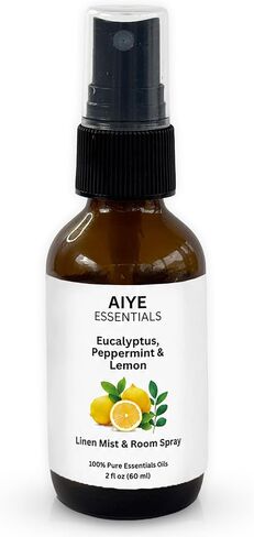 AIYE Essentials الأوكالبتوس والنعناع والليمون رذاذ العلاج العطري، 100% زيوت عطرية نقية، الكتان وبخاخ الغرفة غير سامة 2 أونصة سائلة، (60 مل) in Kuwait