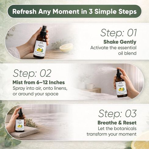 AIYE Essentials الأوكالبتوس والنعناع والليمون رذاذ العلاج العطري، 100% زيوت عطرية نقية، الكتان وبخاخ الغرفة غير سامة 2 أونصة سائلة، (60 مل) in Kuwait
