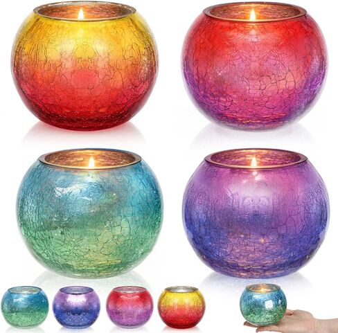 4 Pack Glass Votive Candle Holders, Grandient Tealight Holder, Stained Glass Candle Holder Bowl, Colorful Mosaic Scented Candle Stand for Home Decor Wedding Party Table Centerpieces, 4 Color in Kuwait