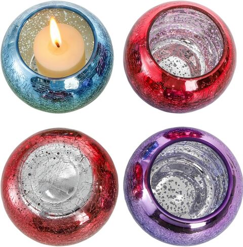 4 Pack Glass Votive Candle Holders, Grandient Tealight Holder, Stained Glass Candle Holder Bowl, Colorful Mosaic Scented Candle Stand for Home Decor Wedding Party Table Centerpieces, 4 Color in Kuwait