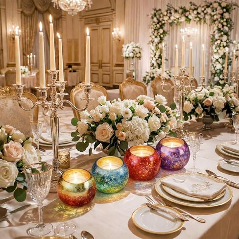4 Pack Glass Votive Candle Holders, Grandient Tealight Holder, Stained Glass Candle Holder Bowl, Colorful Mosaic Scented Candle Stand for Home Decor Wedding Party Table Centerpieces, 4 Color in Kuwait