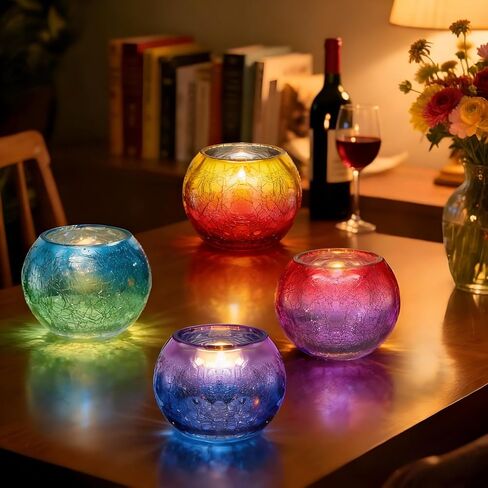 4 Pack Glass Votive Candle Holders, Grandient Tealight Holder, Stained Glass Candle Holder Bowl, Colorful Mosaic Scented Candle Stand for Home Decor Wedding Party Table Centerpieces, 4 Color in Kuwait