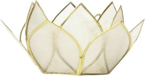 Om Gallery Mini Gemstone Lotus Tealight Holder - Handcrafted Capiz Shell Design for Soft Glow, Elegant Home & Table Decor, Wedding Centerpieces, Votive Candle Styling & Thoughtful Gifting - Pearl in Saudi Arabia