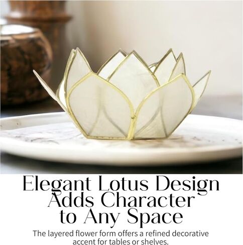 Om Gallery Mini Gemstone Lotus Tealight Holder - Handcrafted Capiz Shell Design for Soft Glow, Elegant Home & Table Decor, Wedding Centerpieces, Votive Candle Styling & Thoughtful Gifting - Pearl in Saudi Arabia