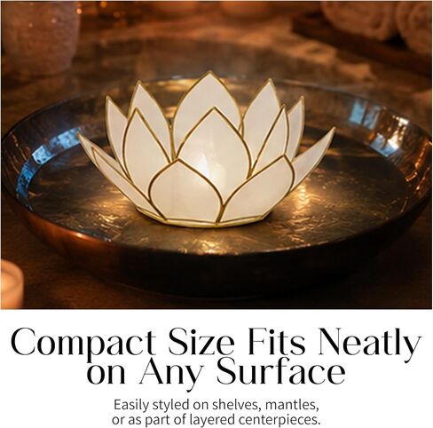 Om Gallery Mini Gemstone Lotus Tealight Holder - Handcrafted Capiz Shell Design for Soft Glow, Elegant Home & Table Decor, Wedding Centerpieces, Votive Candle Styling & Thoughtful Gifting - Pearl in Saudi Arabia