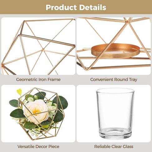 12 PCS Geometric Tealight Candle Holders, Golden Iron Frame Candle Stand with Glass, Wedding Dining Table Centerpiece Party Decor in Saudi Arabia