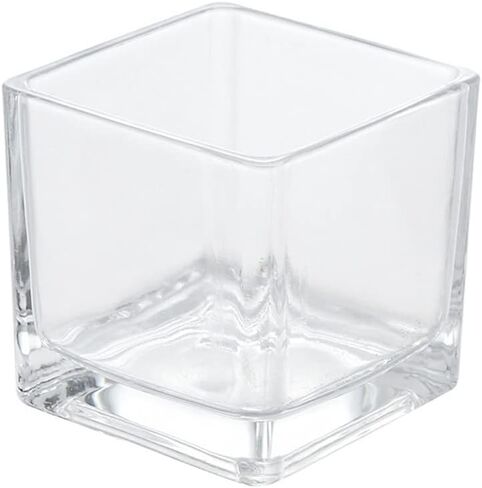 2PCS 3.1inchX3.1inch Candle Holder Clear Square Glass Vase Decorative Centerpiece Floral Accent Container for Wedding, Birthday, Holiday and Home Decoration in Kuwait
