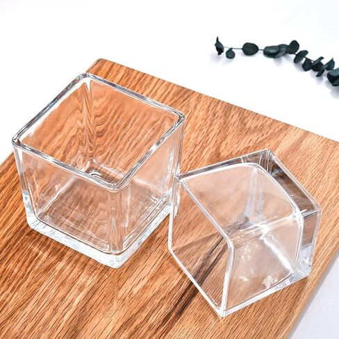 2PCS 3.1inchX3.1inch Candle Holder Clear Square Glass Vase Decorative Centerpiece Floral Accent Container for Wedding, Birthday, Holiday and Home Decoration in Kuwait