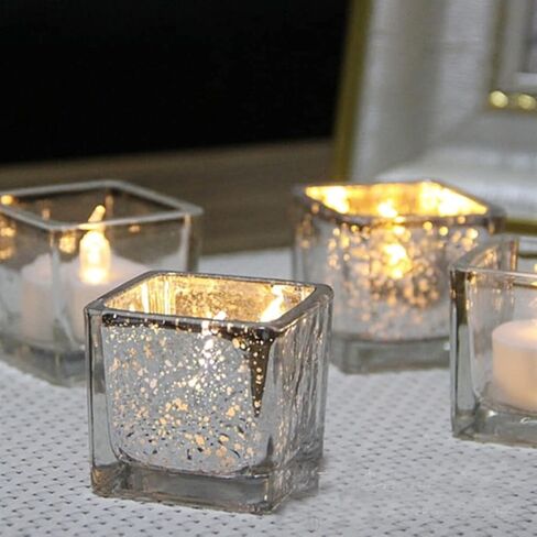 2PCS 3.1inchX3.1inch Candle Holder Clear Square Glass Vase Decorative Centerpiece Floral Accent Container for Wedding, Birthday, Holiday and Home Decoration in Kuwait