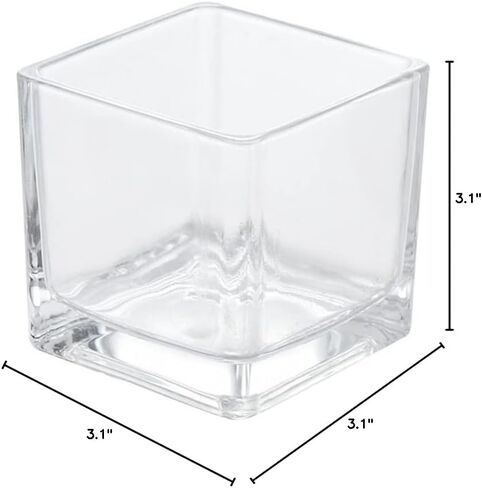 2PCS 3.1inchX3.1inch Candle Holder Clear Square Glass Vase Decorative Centerpiece Floral Accent Container for Wedding, Birthday, Holiday and Home Decoration in Kuwait