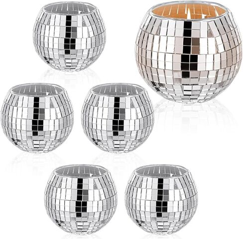 6 Pcs Disco Ball Candle Holder Set, Silver Mirror Glass Tea Light Holders for Wedding Party Centerpiece, Home Table Decor, Christmas NYE Celebration in Kuwait