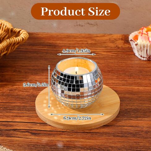 6 Pcs Disco Ball Candle Holder Set, Silver Mirror Glass Tea Light Holders for Wedding Party Centerpiece, Home Table Decor, Christmas NYE Celebration in Kuwait