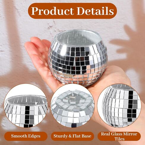 6 Pcs Disco Ball Candle Holder Set, Silver Mirror Glass Tea Light Holders for Wedding Party Centerpiece, Home Table Decor, Christmas NYE Celebration in Kuwait