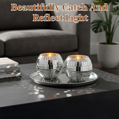 6 Pcs Disco Ball Candle Holder Set, Silver Mirror Glass Tea Light Holders for Wedding Party Centerpiece, Home Table Decor, Christmas NYE Celebration in Kuwait