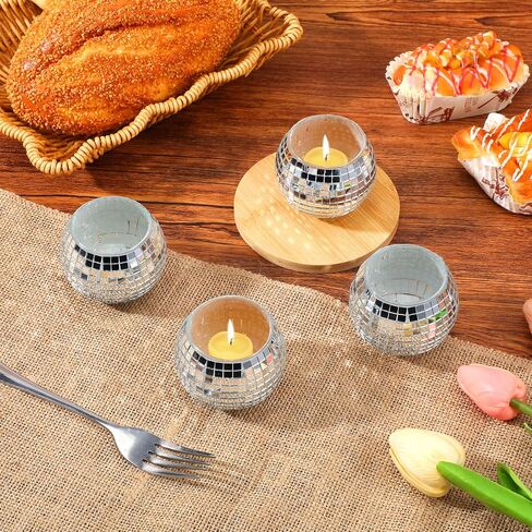 6 Pcs Disco Ball Candle Holder Set, Silver Mirror Glass Tea Light Holders for Wedding Party Centerpiece, Home Table Decor, Christmas NYE Celebration in Kuwait