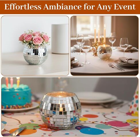 6 Pcs Disco Ball Candle Holder Set, Silver Mirror Glass Tea Light Holders for Wedding Party Centerpiece, Home Table Decor, Christmas NYE Celebration in Kuwait