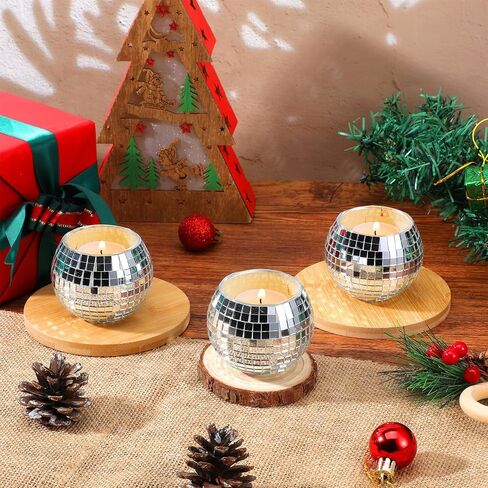 6 Pcs Disco Ball Candle Holder Set, Silver Mirror Glass Tea Light Holders for Wedding Party Centerpiece, Home Table Decor, Christmas NYE Celebration in Kuwait