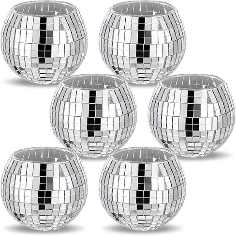 6 Pcs Disco Ball Candle Holder Set, Silver Mirror Glass Tea Light Holders for Wedding Party Centerpiece, Home Table Decor, Christmas NYE Celebration in Kuwait