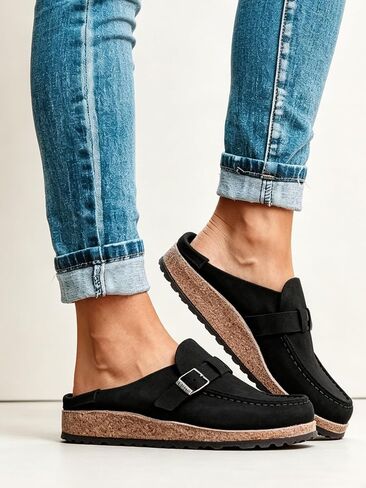 Women's Suede Buckle Mules Slip-On Clog Shoes for Casual Daily Wear in Kuwait